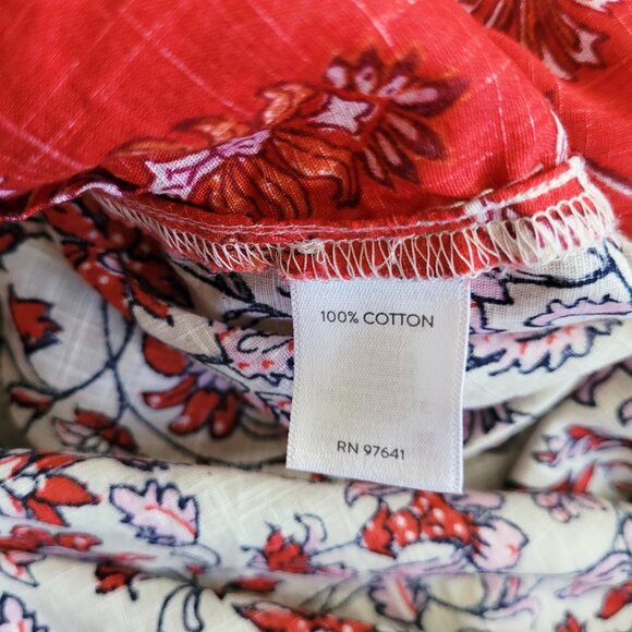 J. Jill Top Womens M Cream and Red Colorblock Print Button Up Cotton Gauzy Sheer - Picture 11 of 11